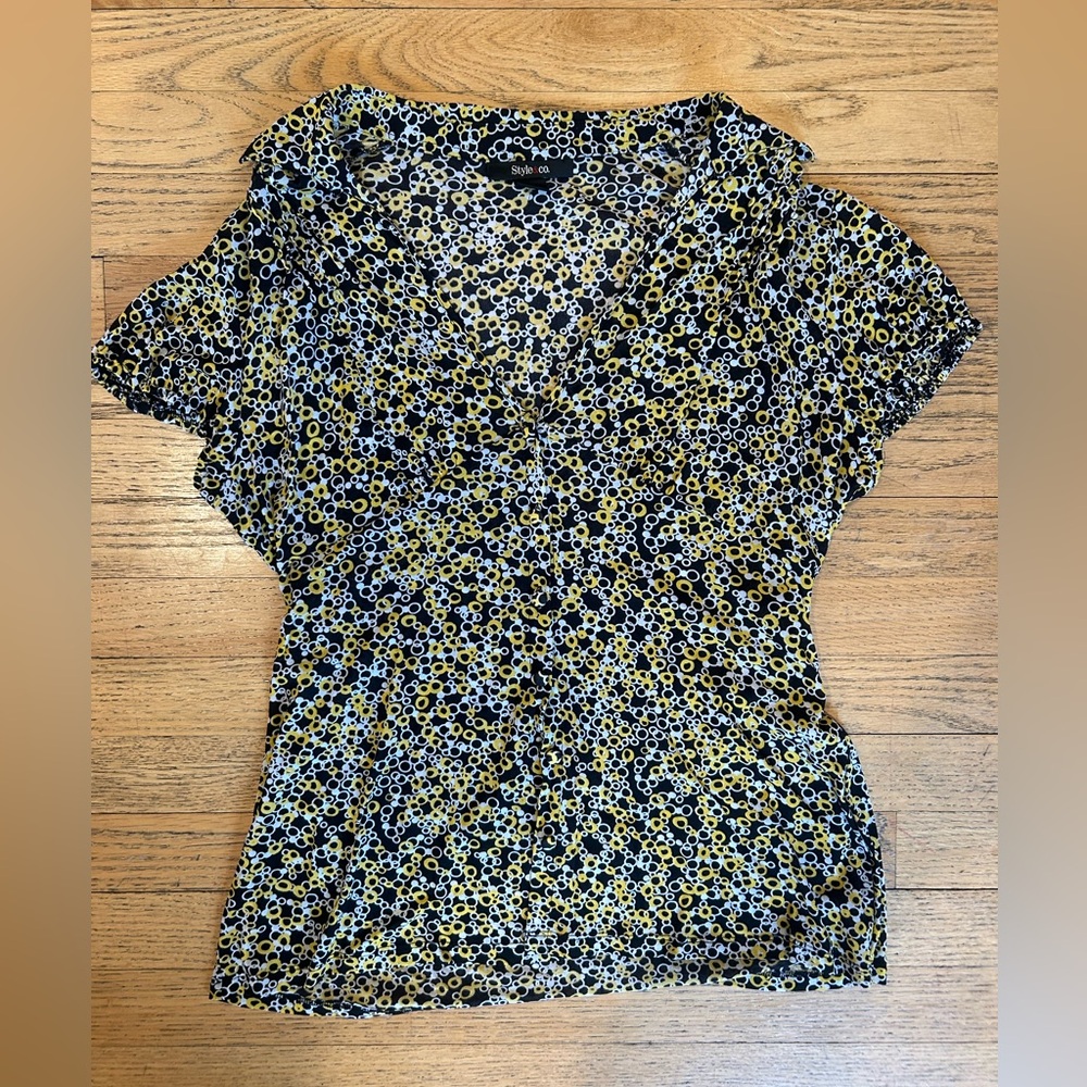 Vintage Black and Yellow Circle Print Blouse